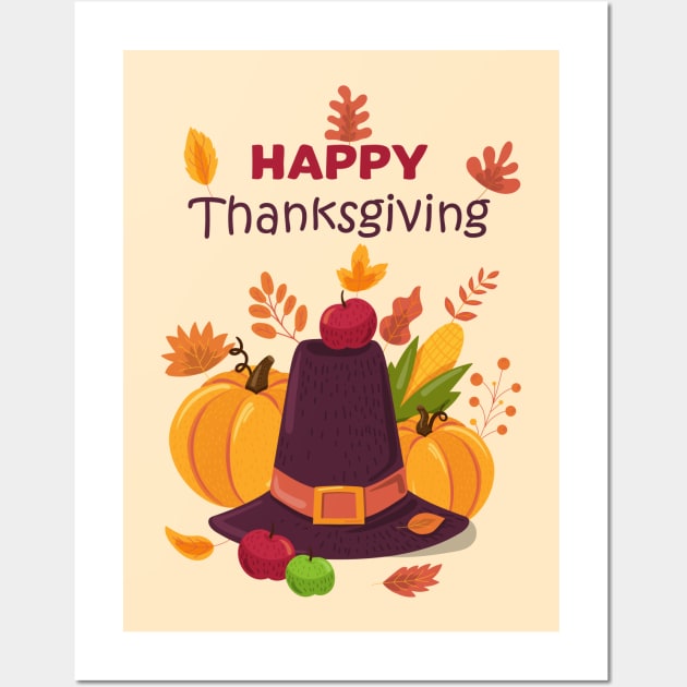 Happy Thanksgiving Wall Art by DragonTees